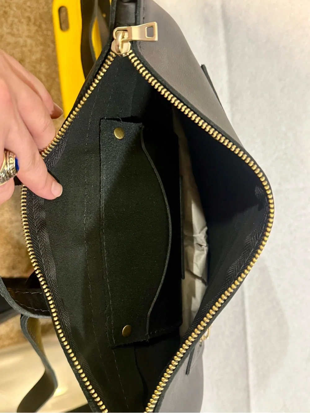 Portland Leather Laptop Backpack Leather Black With Gold Front Zip Pocket